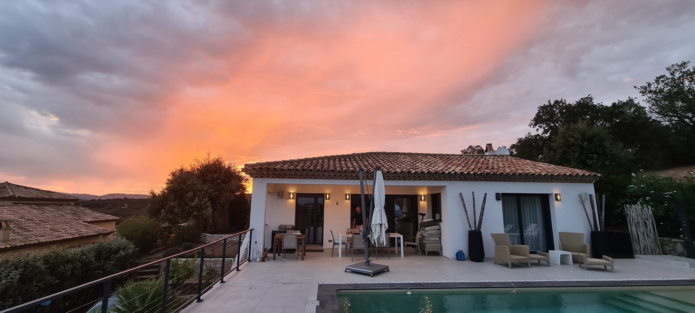 The villa at golden hour
